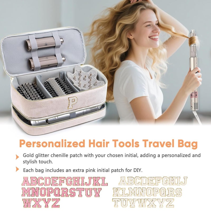 ELCUPA Initial Personalized Hair Tools Travel Bag Double-Layer Hair Dryer Case Compatible with Shark FlexStyle/SmoothStyle, Dysson Airwrap & Supersonic – Hair Tool Organizer for Travel & Home - Image 2